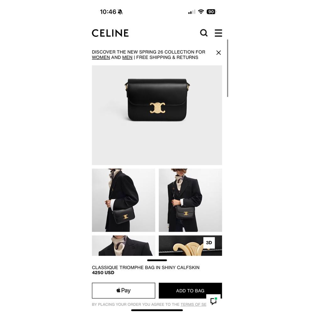AUTHENTIC CLASSIQUE TRIOMPHE BAG IN shiny calfskin -Black